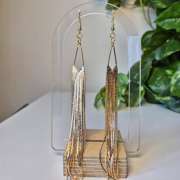 Long Gold Curtain Earrings - Picture 1 of 5